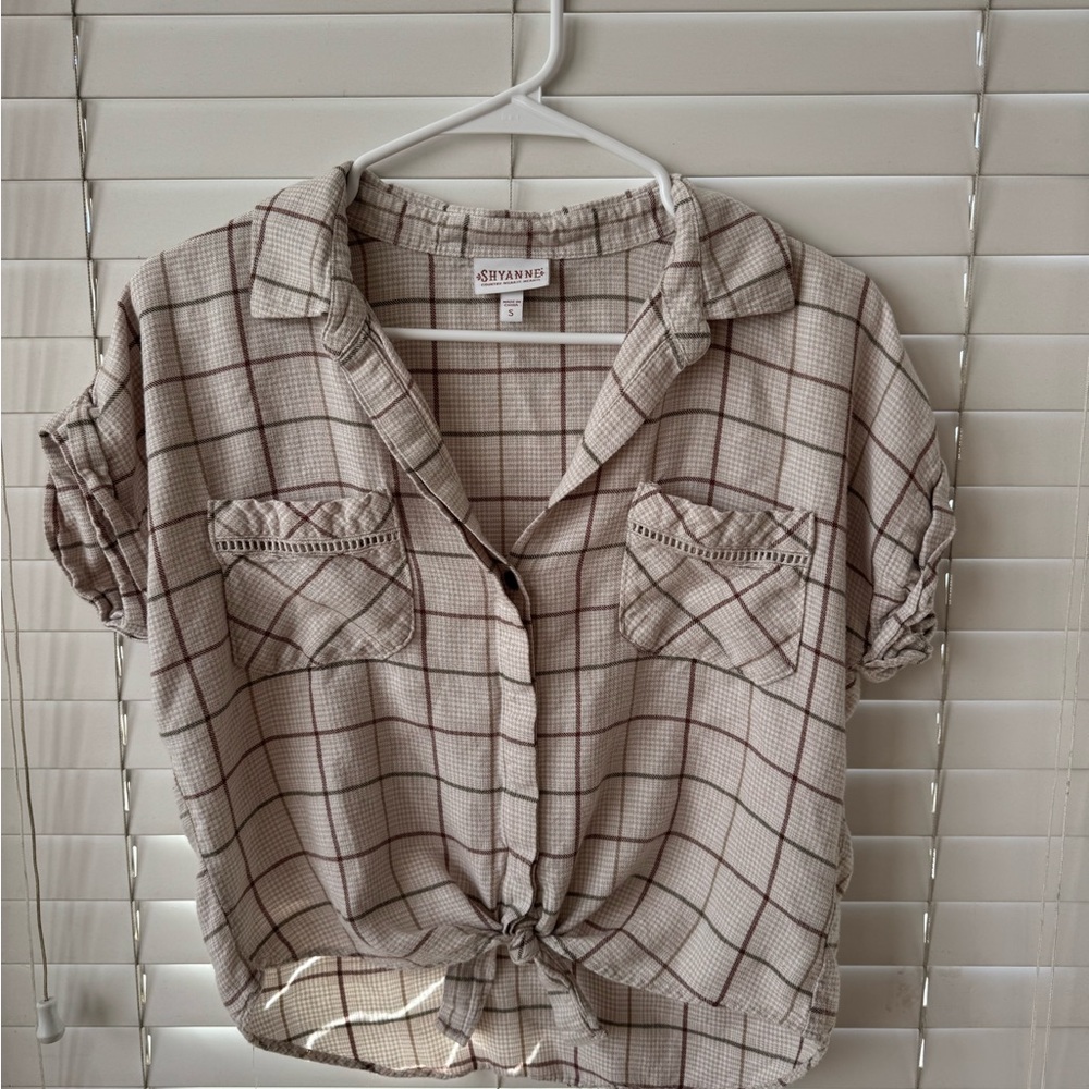 Shyanne Beige and Brown Checkered Button Down Shirt